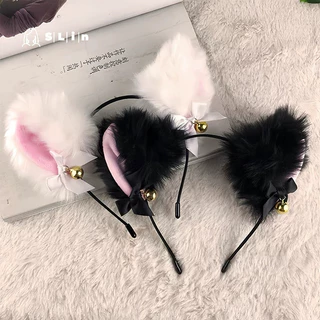 Sexy Girl😸😸ที่คาดผมหูแมว กิ๊บติดผมผู้หญิงเซ็กซี่🤍🖤 ขาวดำ พื้นผิวเป็นขน กระดิ่งมีคันธนู.