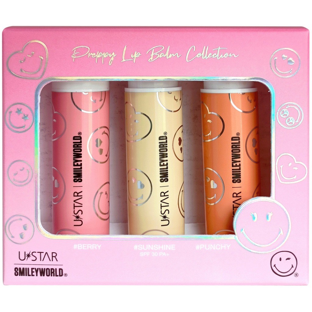 USTAR ยูสตาร์ สไมลี่ย์เวิลด์ เพรพพี้ ลิปบาล์ม กิ๊ฟท์ (1กล่อง / 3 แท่ง) SPF30 PA+ ลิปบาล์มยูสตาร์