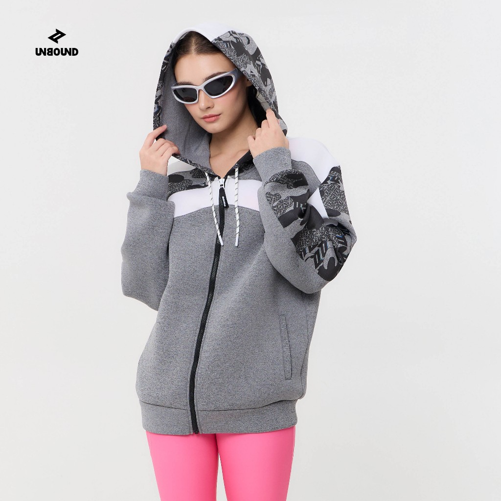 UNBOUND ASTRO CAMO FULL ZIP JACKET HOODIE (GREY) เสื้อแจ๊คเก็ตผู้หญิงสีเทาลายคาโม่