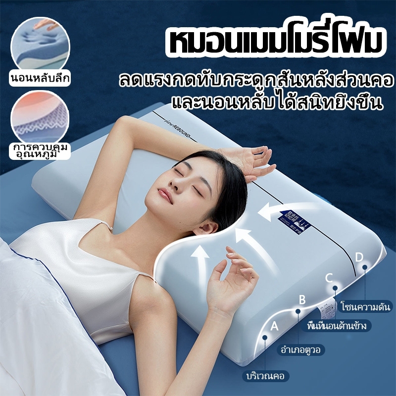 หมอนเมมโมรี่โฟม แกนหมอนคู่ หลับลึก รีบาวด์ช้า หมอนเพื่อสุขภาพ ช่วยแก้ปวดคอ Ergonomic Memory Pillow หมอนเมมโมรี่โฟมผู้ใหญ