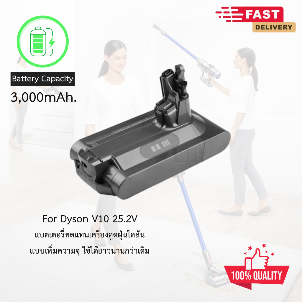 แบตเตอรี่เครื่องดูดฝุ่นไดสัน V6 V7 V8 V10 V11 V12s DC31 DC34 อะไหล่ทดแทน เพิ่มความจุใช้งานได้ยาวนานขึ้น รับประกัน 1 ปี