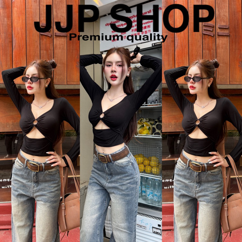 เสื้อแขนยาวแต่งห่วงแหวกหน้า สวย แซ่บ เซ็กซี่ ยืดหยุ่นได้ดี ใส่แล้ว ปั้วะ ปังสุดๆv8