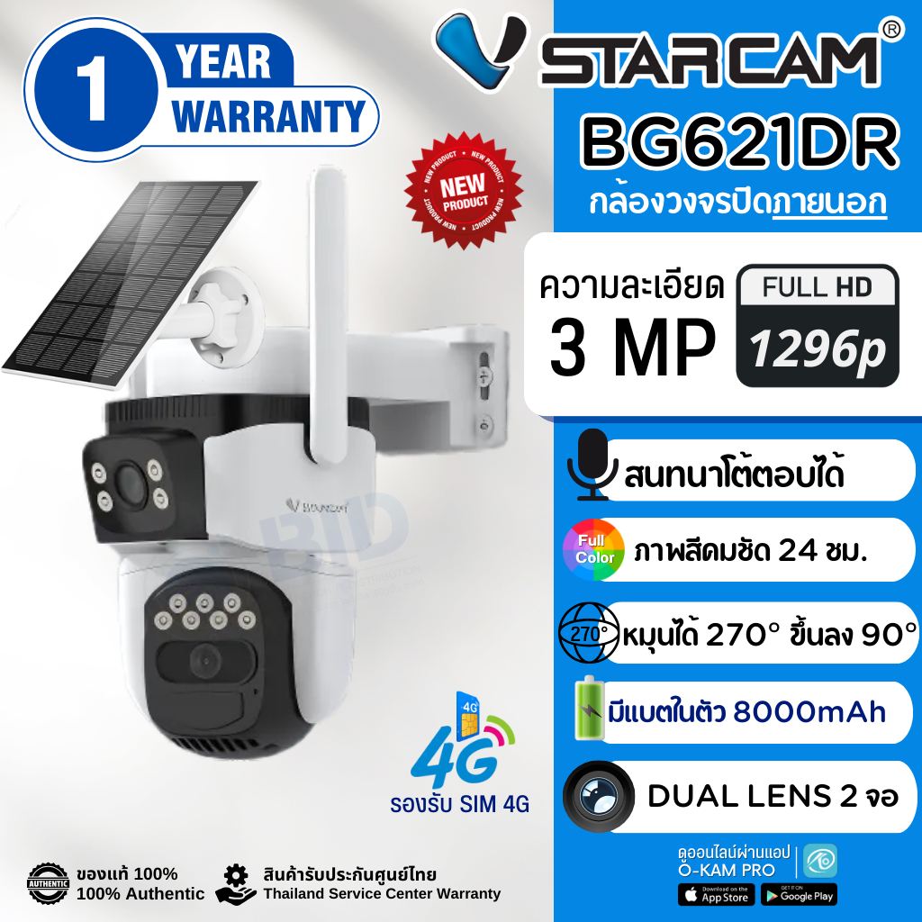 Vstarcam BG621DR กล้องวงจรปิด Solar Cell 2 เลนส์ ใส่ซิม มีแบตในตัว