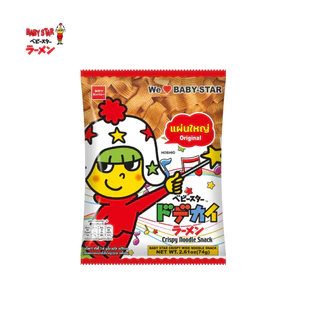 [แพ็ค 4][คละลาย] Baby Star Wide Noodle Original เบบี้สตาร์ ขนมอบกรอบบะหมี่ปรุงรส รสดั้งเดิม (เส้นใหญ่) 74 ก.