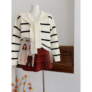 เสื้อไหมพรม ลายทาง ลายริ้ว เสื้อผูกโบว์ด้านหน้า