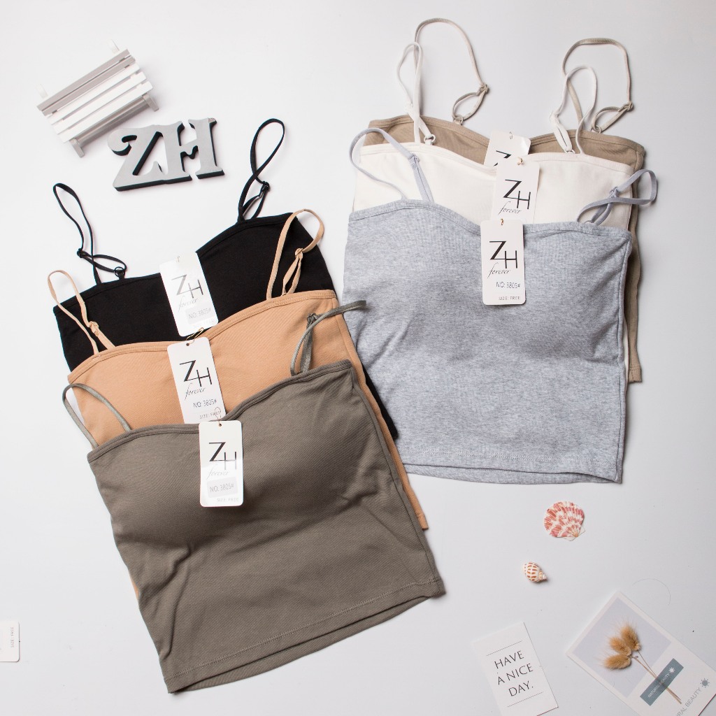 ZH.3805เสื้อครอปสายเดี่ยวงานผ้าฝ้าย บราฟองน้ำในตัว สินค้าพร้อมส่ง