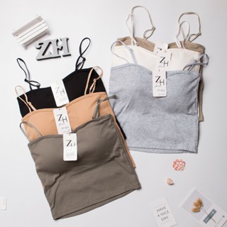 ZH.3805เสื้อครอปสายเดี่ยวงานผ้าฝ้าย บราฟองน้ำในตัว สินค้าพร้…