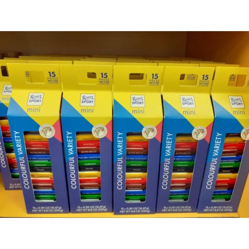 Rittersportminicolorfulvarietyขนาด250กรัมมี15ชิ้น6รสจากประเทศเยอรมัน