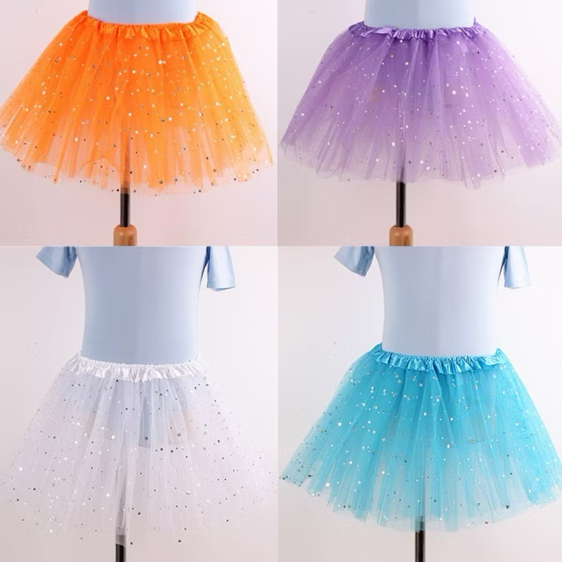 เลื่อมเงากระโปรงเด็กหญิงสีขาวบัลเล่ต์ตาข่ายยืดหยุ่นตูตูชุดยิมนาสติก