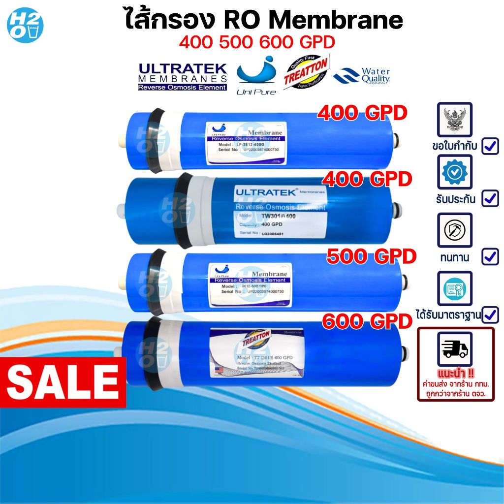 Ultratek ไส้กรองน้ำ ไส้กรองเมมเบรน RO Membrane 300 400 500 600 800 GPD เครื่องกรองน้ำ ระบบRO