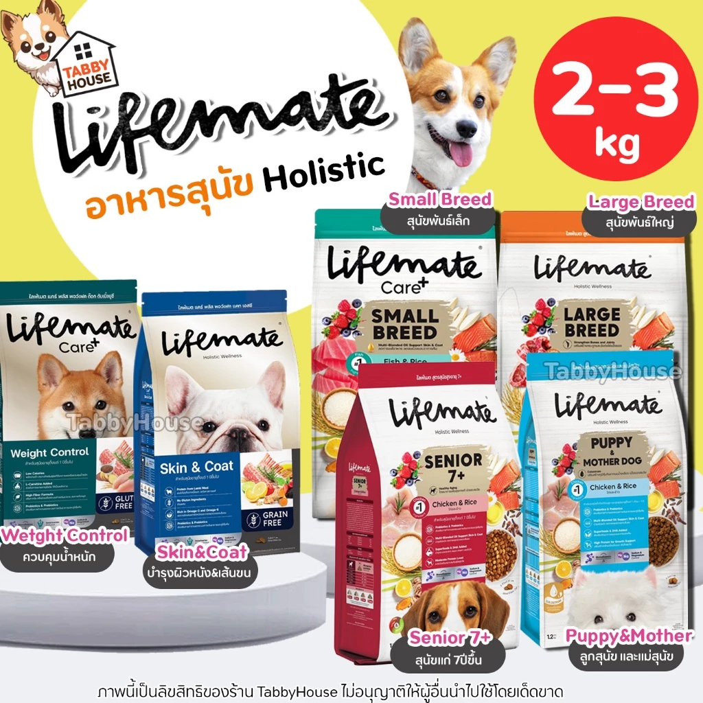 (2-3กิโล) Lifemate อาหารสุนัข เกรดHolistic บำรุงผิวหนังและเส้นขนไม่หลุดร่วง เสริมProbiotics Omega3,6