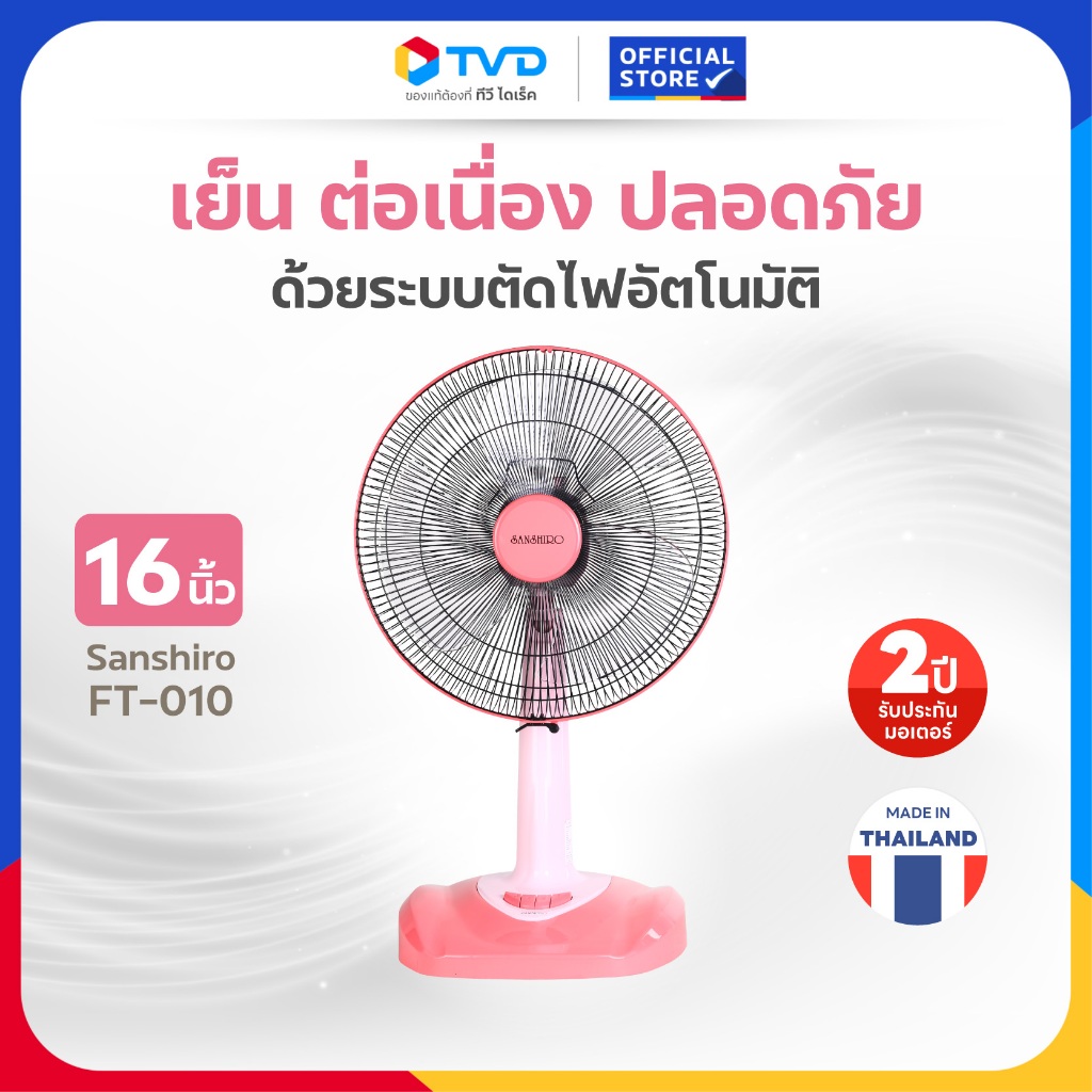 Sanshiro FT-010 พัดลมตั้งโต๊ะ 16 นิ้ว ปรับแรงลมได้ 3 ระดับ Low Medium High BY Direct