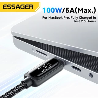 Essager สายเคเบิล USB Type C ถึง Type C 60W 100W 5A พร้อมจอแสดงผล LED ชาร์จเร็ว ถ่ายโอนข้อมูล 480Mbps สายเคเบิล C ถึง C