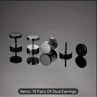 2pcs/316Lสแตนเลส-ต่างหู ตุ้มหู จิว ต่างหูผู้ชาย Black Gothic Barbell Earring Fashion Round Plain Men Stud Earring Jewe