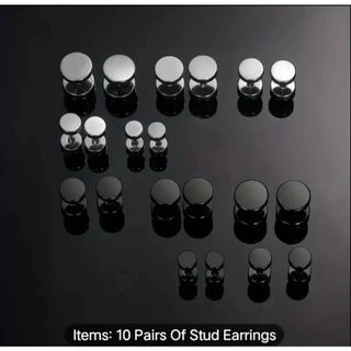 2pcs/316Lสแตนเลส-ต่างหู ตุ้มหู จิว ต่างหูผู้ชาย Black Gothic Barbell Earring Fashion Round Plain Men Stud Earring Jewe