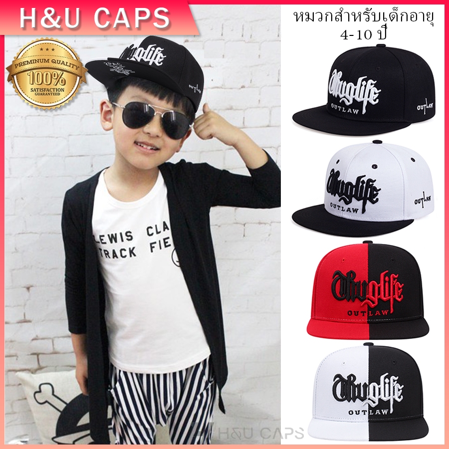 หมวกฮิปฮอป Thug life ปักลายตัวอักษร หมวกเด็ก หมวกผ้าฝ้าย ขนาดเล็ก ปีกแบน hiphop Snapback cap
