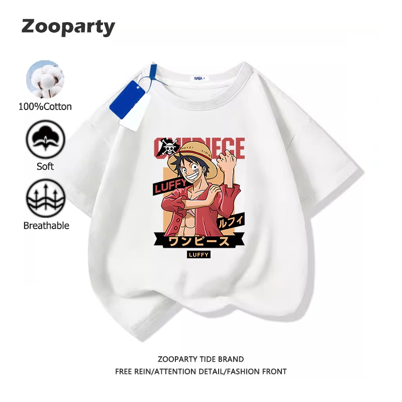เสื้อยืดเด็ก One Piece ลายโจรสลัดหมวกฟาง คอลเลกชั่นฤดูร้อน 2025 100% cotton ระบายอากาศได้ ผ้านุ่มใส่สบาย มี 6 สี