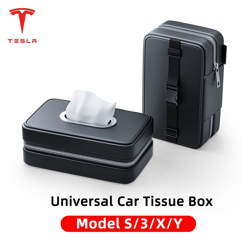 Tesla Model S 3 X Y กล่องทิชชู่รถยนต์แบบใช้ได้ทั่วไป กล่องทิชชู่หนังอเนกประสงค์