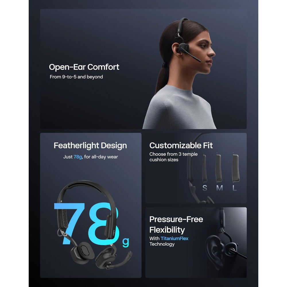 Shokz OPENMEET UC USB-C หูฟังไร้สาย สวมใส่สบาย น้ำหนักเบา การทำงาน การประชุม ไมค์คุณภาพสูง ได้รับรองจาก Zoom Certified