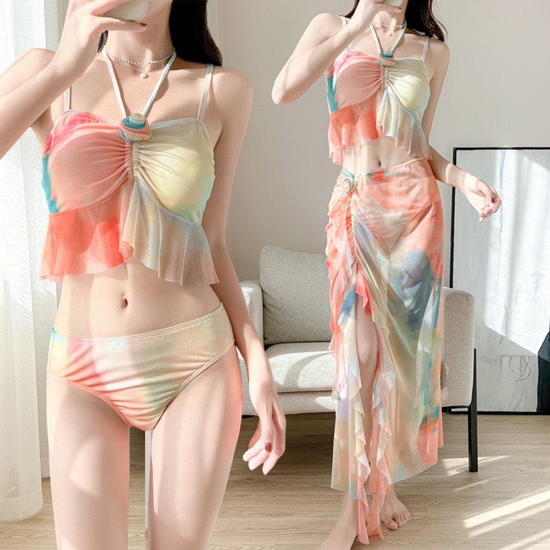 BikiniTime (S,M,L) SB277 ชุดว่ายน้ำบิกินี ทูพีซ พร้อมผ้าคลุม เซ็ท3ชิ้น สีแคนดี้ มีฟองน้ำเสริม ชุดเที่ยวทะเล