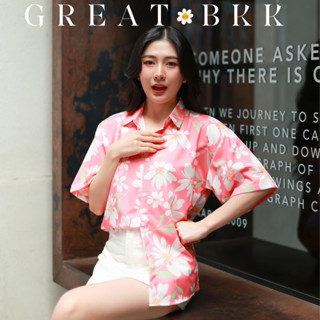 พร้อมส่งM-3XL🏖️ เสื้อฮาวาย ลาย ดอกขาว ชมพูอ่อน [142] ชาย หญิ…