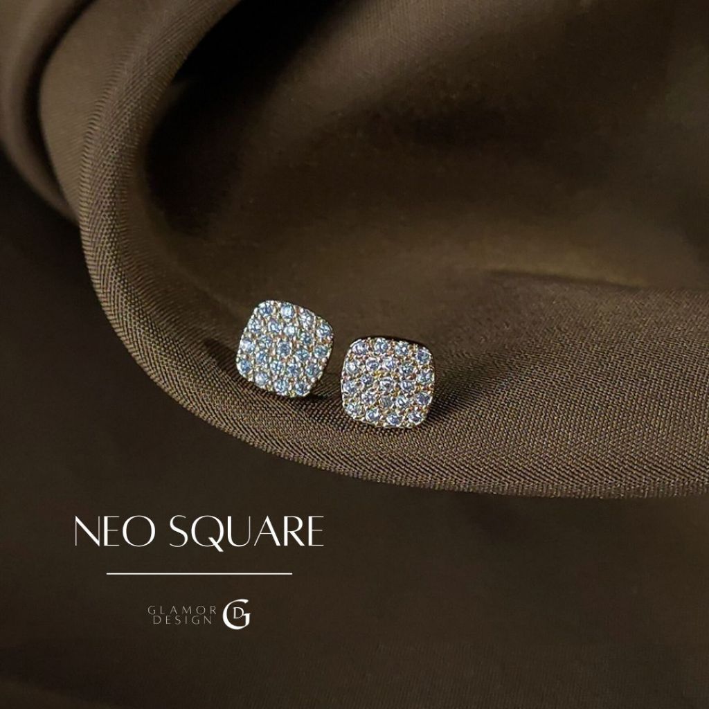 GLAMOR ต่างหูเพชร Neo Square ต่างหูสี่เหลี่ยม ต่างหูแฟชั่น ตุ้มหูเงินแท้ ตุ้มหูเงิน ต่างหูผู้หญิง