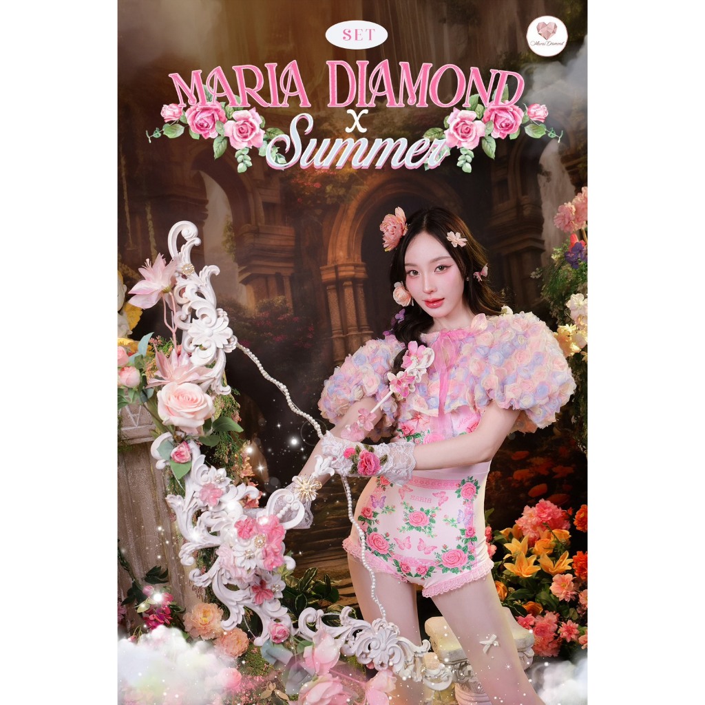 ชุดว่ายน้ำ 2 ชิ้น กุหลาบ 3D Maria Diamond x Summer ชุดว่ายน้ำวันพีชสายเดี่ยวพิมพ์ลาย + ผ้าคลุมไหล่ดอ