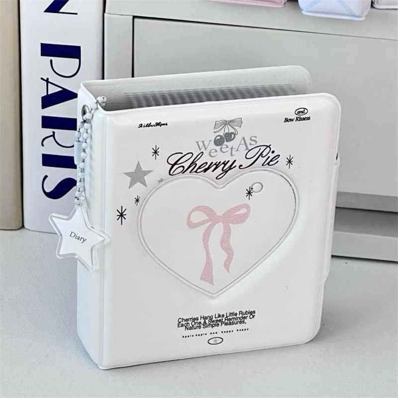 🤍🎀พร้อมส่ง!แฟ้มเก็บการ์ดPP ลายโบว์ ribbon bow แถมฟรี!จี้รูปดาว สีขาว ขนาด3นิ้ว ใส่ได้32ใบ สวยมาก