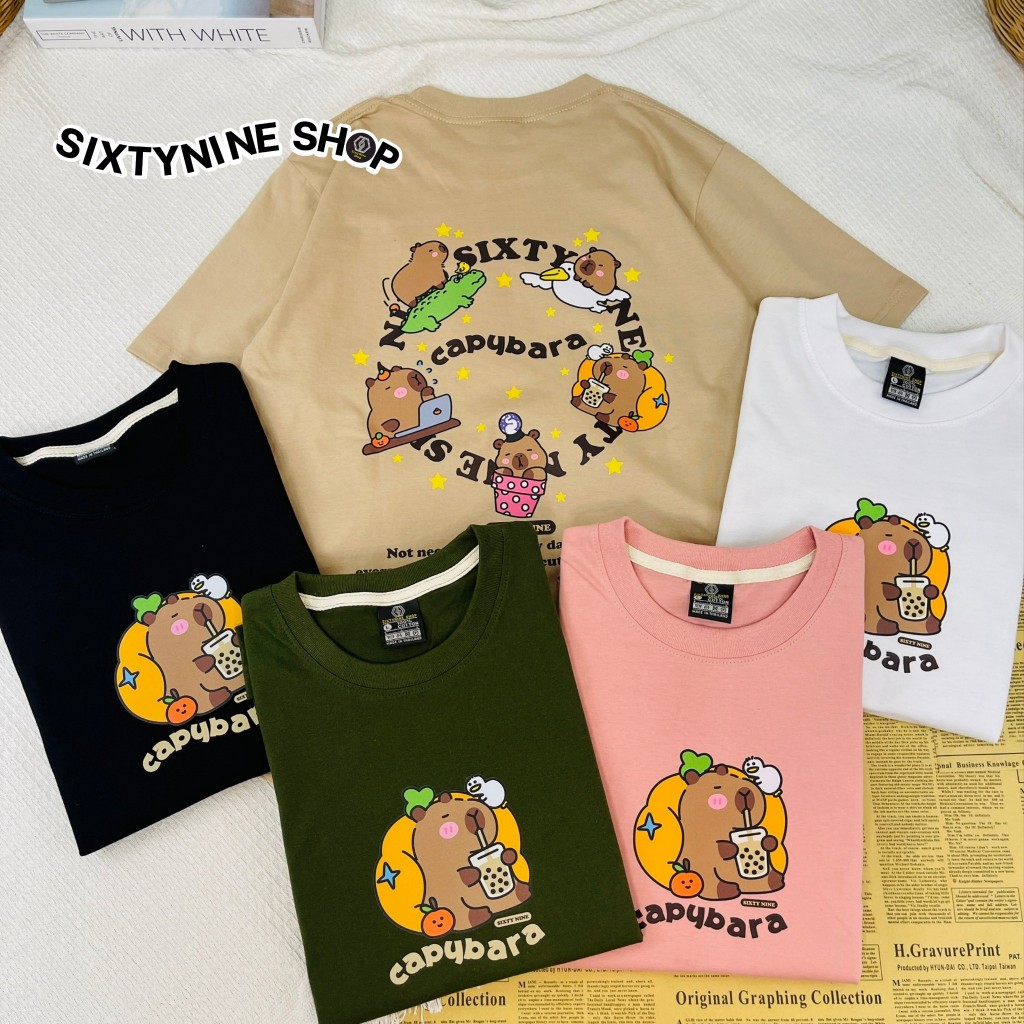 เสื้อยืดผ้าคอตตอน M-4XL พิมพ์ลาย " คาปิชานม " พร้อมส่ง