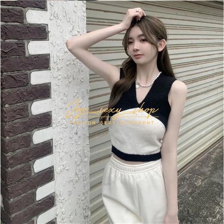 เสื้อสายเดี่ยว ไหมพรม คอวี สไตล์เกาหลี หวาน น่ารัก. YSFPJWX