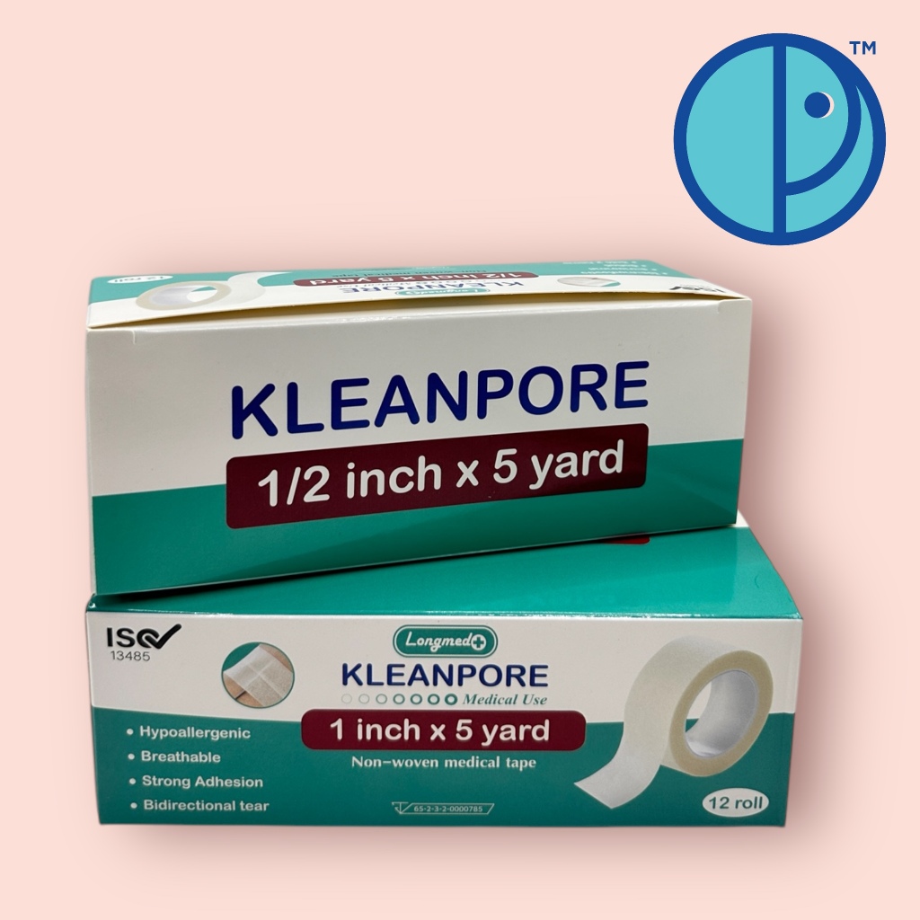 KLEANPORE คลีนพอร์ เทปแต่งแผลแบบเยื่อกระดาษ ขนาด 1" และ 1/2" x 5 หลา (จำนวน 12 ม้วน /กล่อง)