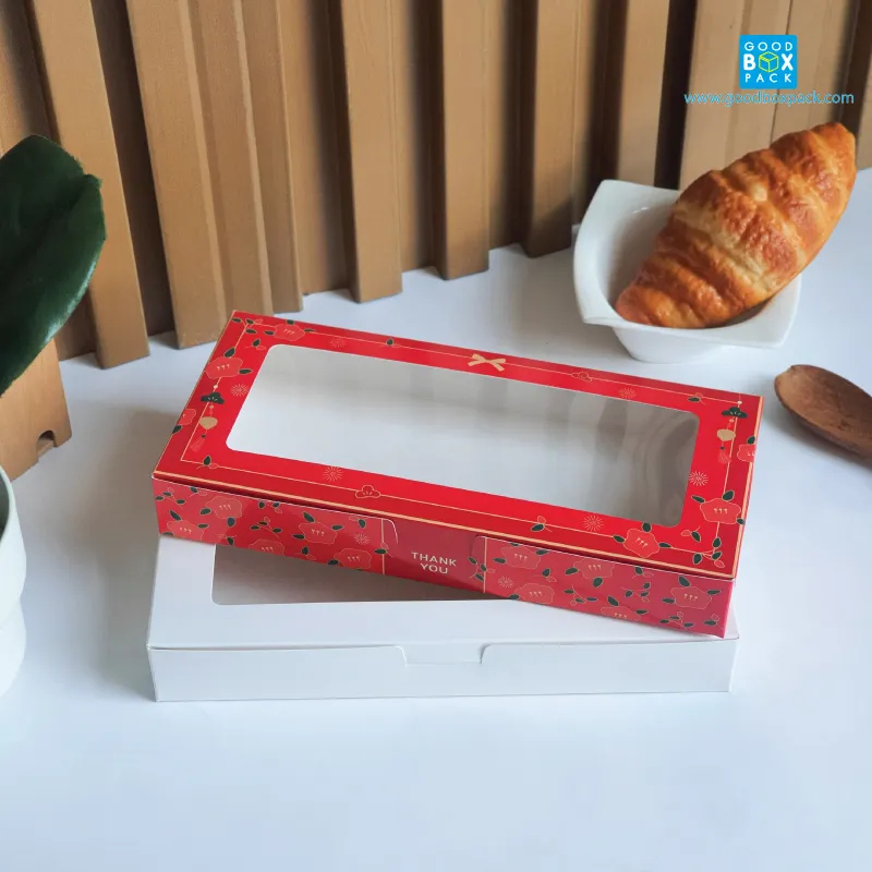 Goodboxpack (แพ็คละ20ใบ) กล่องขนมทรงแบน สีขาว ขนาด 11x24x3.5 cm
