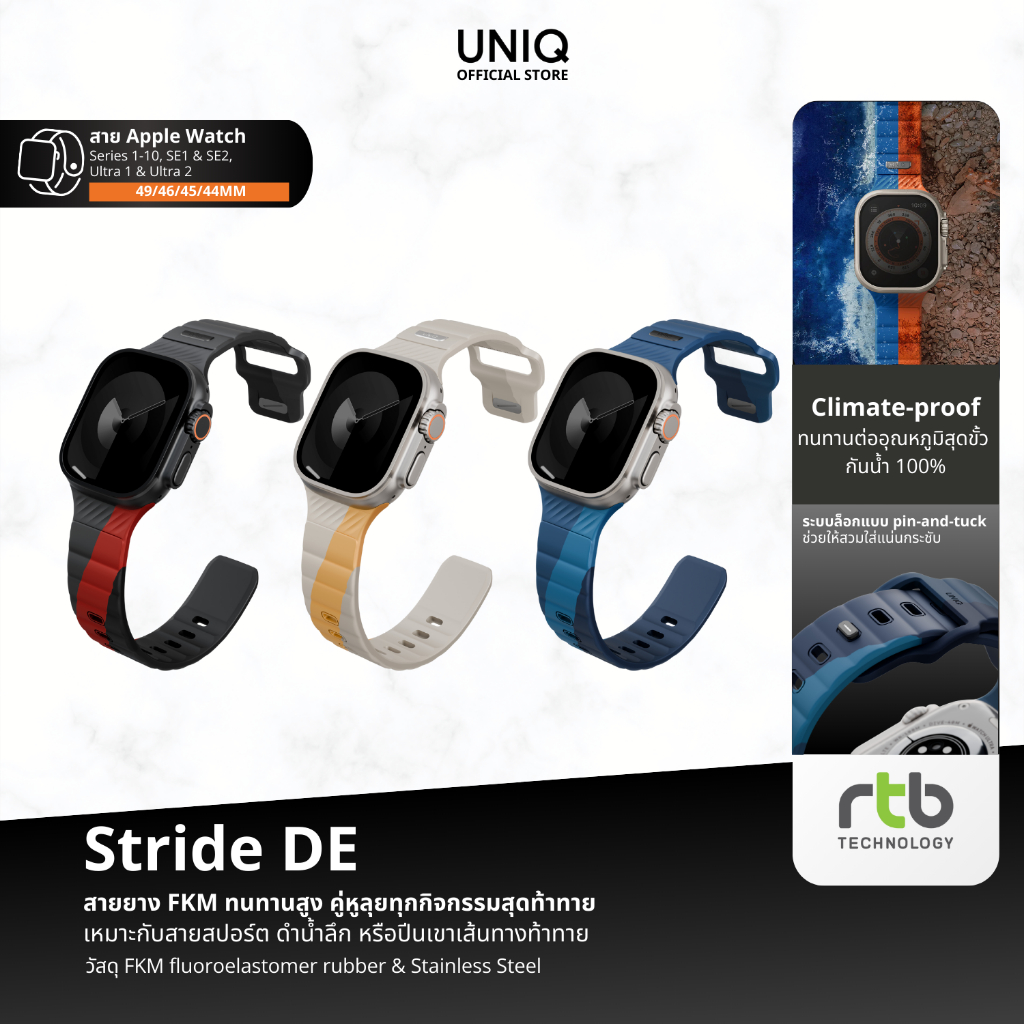 UNIQ Stride DE สาย Apple Watch สำหรับ Apple Watch (49/46/45/44mm) สายนาฬิกา สายยาง FKM