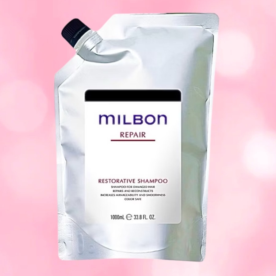 MILBON RESTORATIVE REPAIR แชมพู 1000 ML.มีส่วนผสมของ Keratin Activator และ CMADK จึงซ่อมแซมผมเสียได้อย่างล้ำลึก