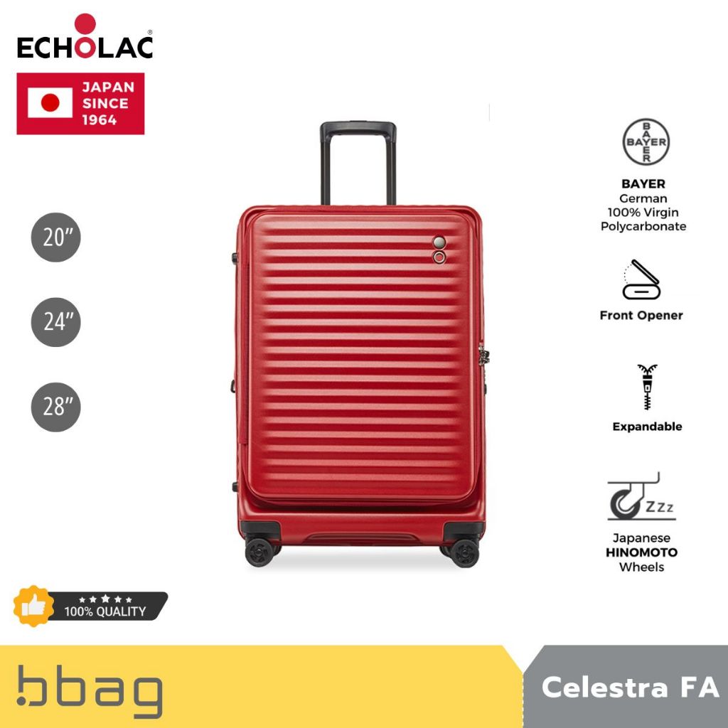 Echolac กระเป๋าเดินทางล้อลาก เปิดฝาหน้า รุ่น Celestra PC183FA | PC Makrolon ล้อ Hinomoto ญี่ปุ่น ซิป 2 ชั้น [สีแดง]