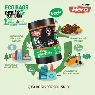 ถุงขยะสีดำฮีโร่ Hero รักษ์โลก ECO BAGS หนา เหนียว ทนต่อการฉีกขาด แบบม้วน คุ้มค่า มีหลายขนาดให้เลือก