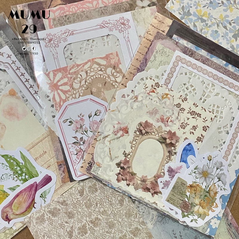 ‼️พร้อมส่ง‼️24ชิ้น/เซ็ต กระดาษวินเทจลูกไม้สวยหวาน Retro ดอกไม้ กระดาษตกแต่ง DIY พื้นหลังกระดาษ M.03
