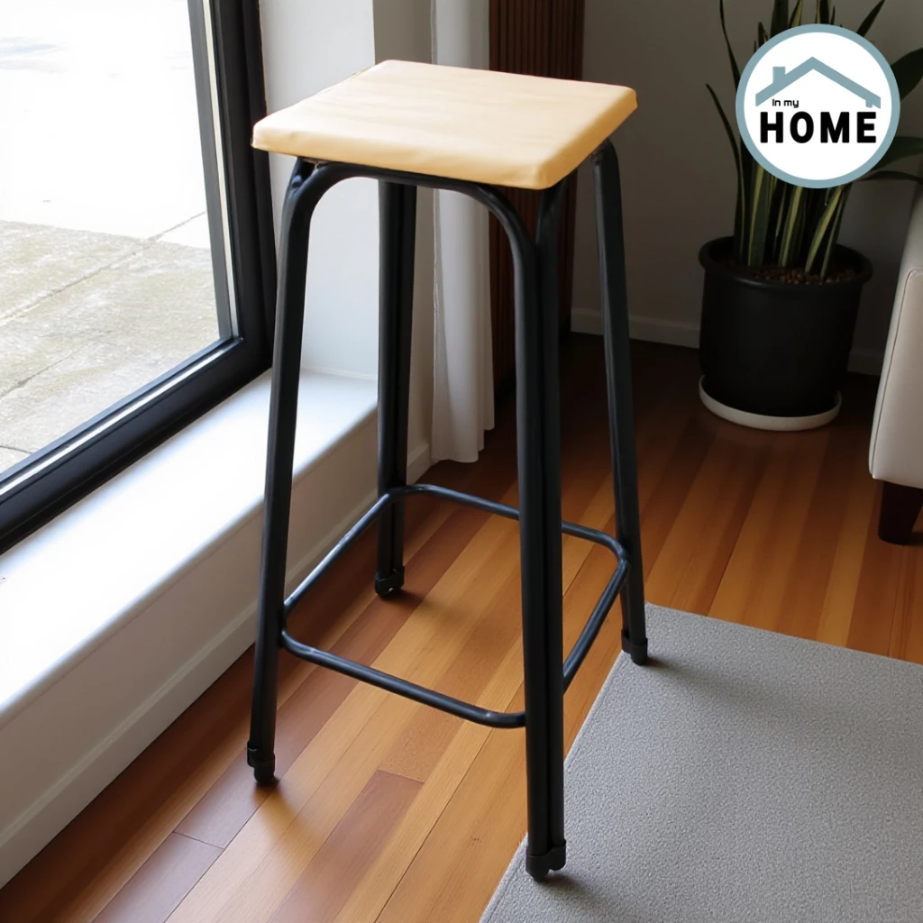 Inmyhomeเก้าอี้บาร์ (C)ไม้ยางพารา ขาเหล็ก เก้าอี้คาเฟ่ สูง75cm. รับน้ำหนักได้100กิโล