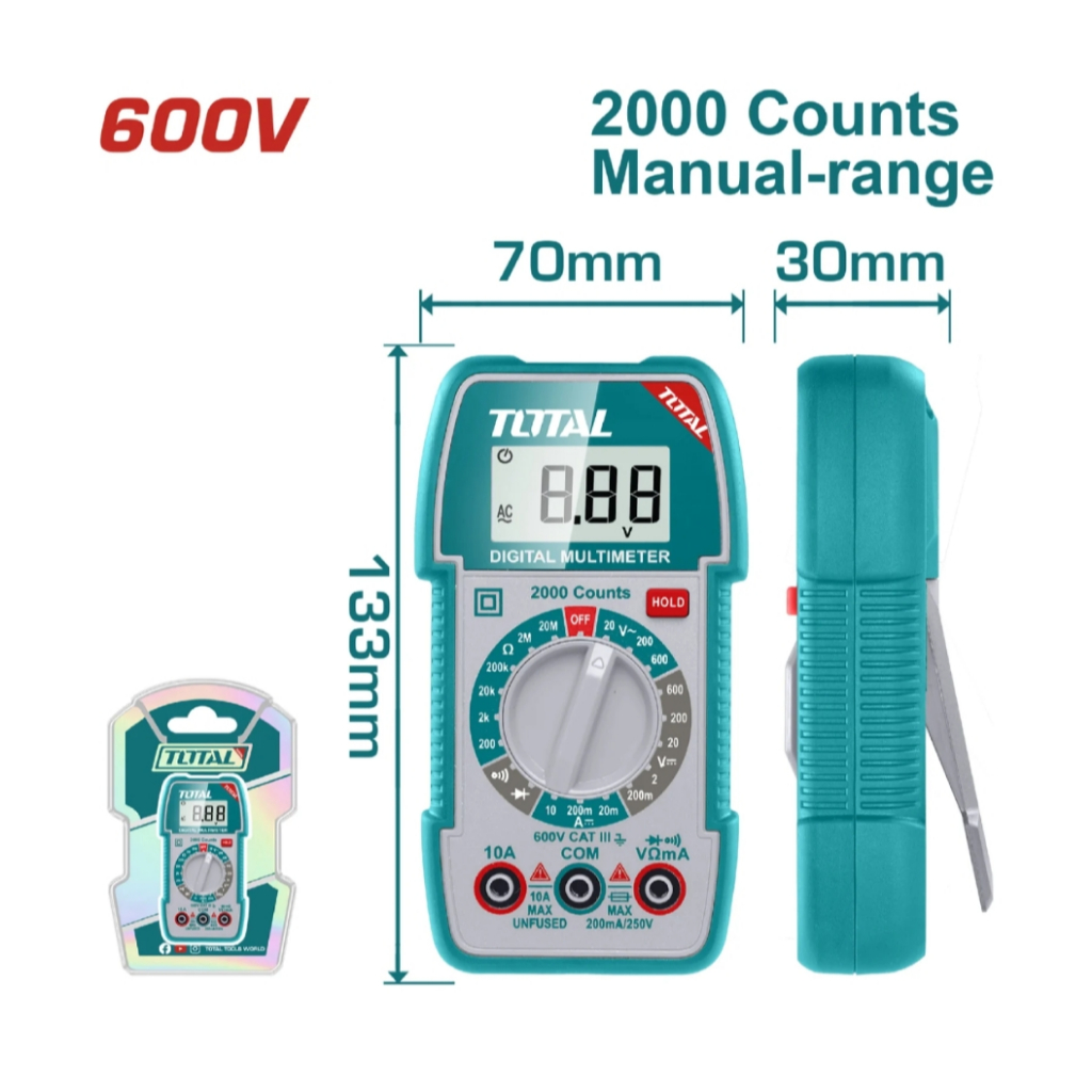 TOTAL มัลติมิเตอร์ดิจิตอล 2000 Counts RMS การตรวจจับแรงดันไฟฟ้าแบบไม่สัมผัส รุ่น TMT5360011