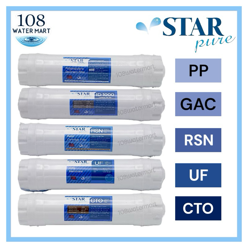 Star Pure ชุดไส้กรองอินไลน์ 5 ชิ้น ฺStarPure Beyond Aquatek Exma ขนาด 2.5 x 12 นิ้ว PP / CTO / Resin / GAC / UF Inline