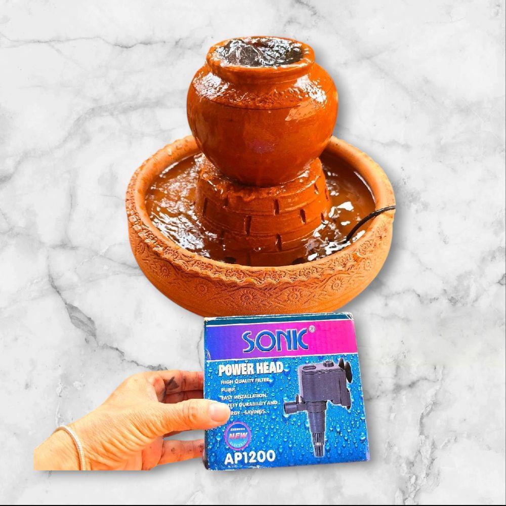 โอ่งน้าล้นดินเผา ได้ 4 ชิ้น (โอ่ง+ฐาน+อ่าง12"+ปั้มAP1200) ตกแต่งสวน ตกแต่งบ้าน พร้อมส่ง