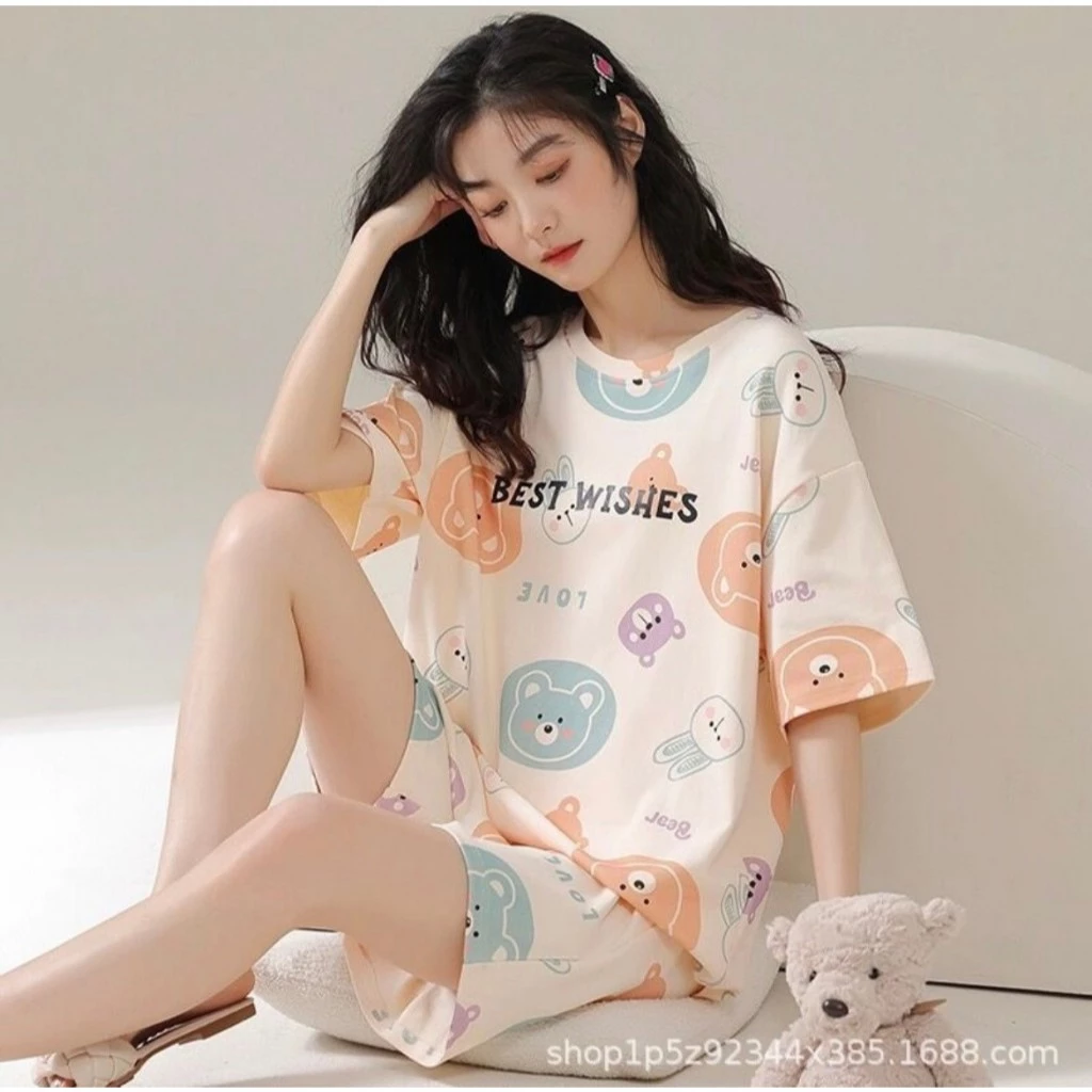 ชุดนอนผู้ใหญ่ 5XL เซ็ตแขนสั้น-ขาสั้น ชุดนอนน่ารัก ชุดนอนลายการ์ตูน ชุดนอนสาวอวบ (อก 24 - 48 นิ้ว)