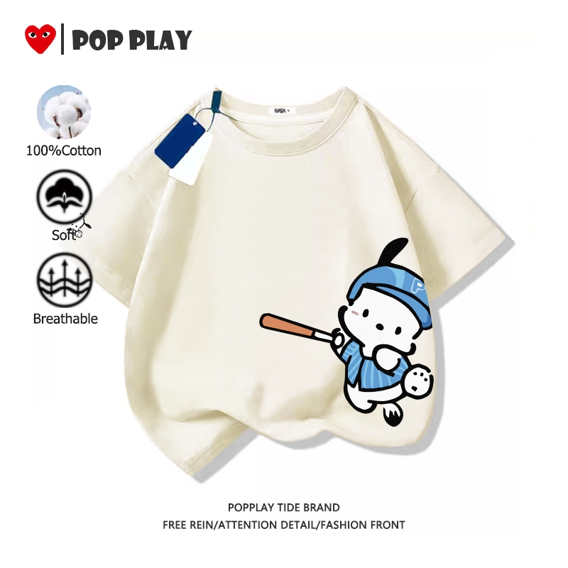 เสื้อเด็ก Sanrio Pochacco เสื้อยืดแขนสั้น 100% cotton ใส่สบาย ไม่หด พิมพ์ลูกสุนัขน่ารัก อนิเมะ (ส่งเร็ว จัดส่งจากไทย)