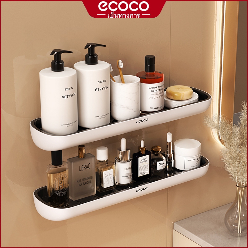 ecoco ชั้นวางของในห้องน้ำ ไม่ต้องเจาะผนัง ที่วางของติดผนัง มีกาวแถม ชั้นวางห้องน้ำ รุ่น E1923