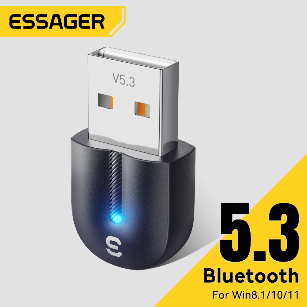 Essager อะแดปเตอร์บลูทูธ 5.3USB เหมาะสำหรับ Win8 -11 คอมพิวเตอร์เครื่องรับส่งสัญ