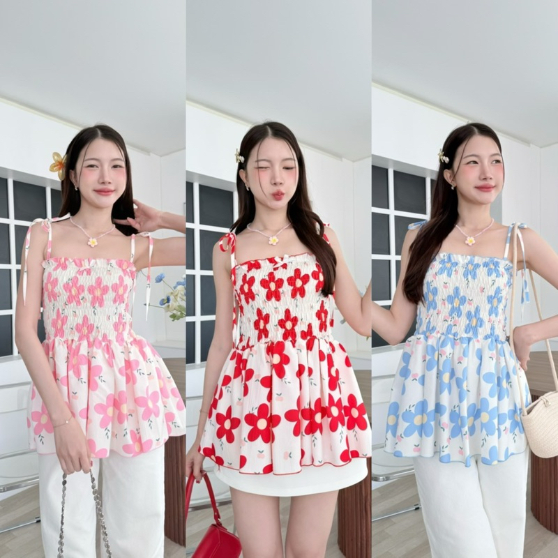 Prod Studio - เสื้อสายเดี่ยวสม็อคอก ลายดอกไม้🌸