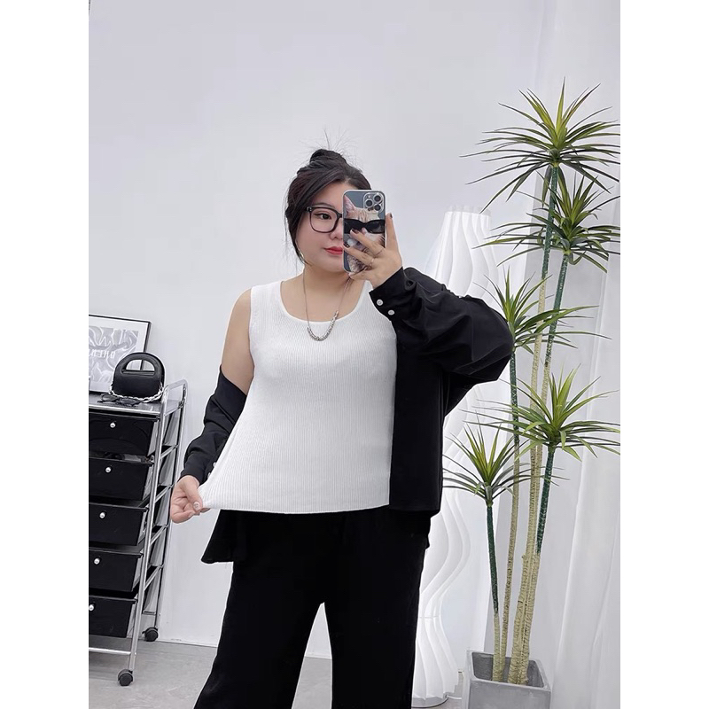 เสื้อกล้ามคอเหลี่ยมสีพื้น สาวอวบใส่ได้ L-3XL นื้อผ้าร่อนใส่สบาย เสื้อกล้ามแฟชั่นหญิง