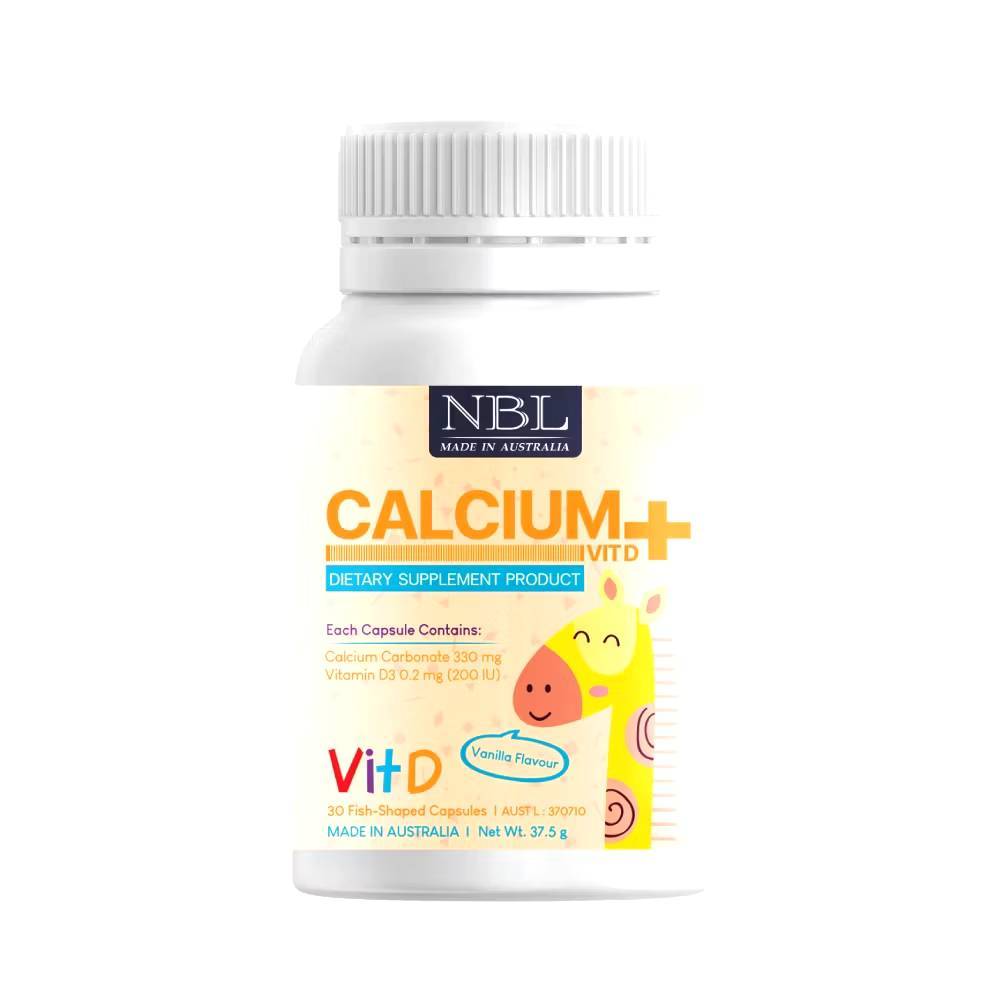 NBL Calcium + VIT.D แคลเซียมเหลว ผสมวิตามินดี 3 กลิ่นวนิลา แคลเซียมเด็ก ขนาด 30 แคปซูล