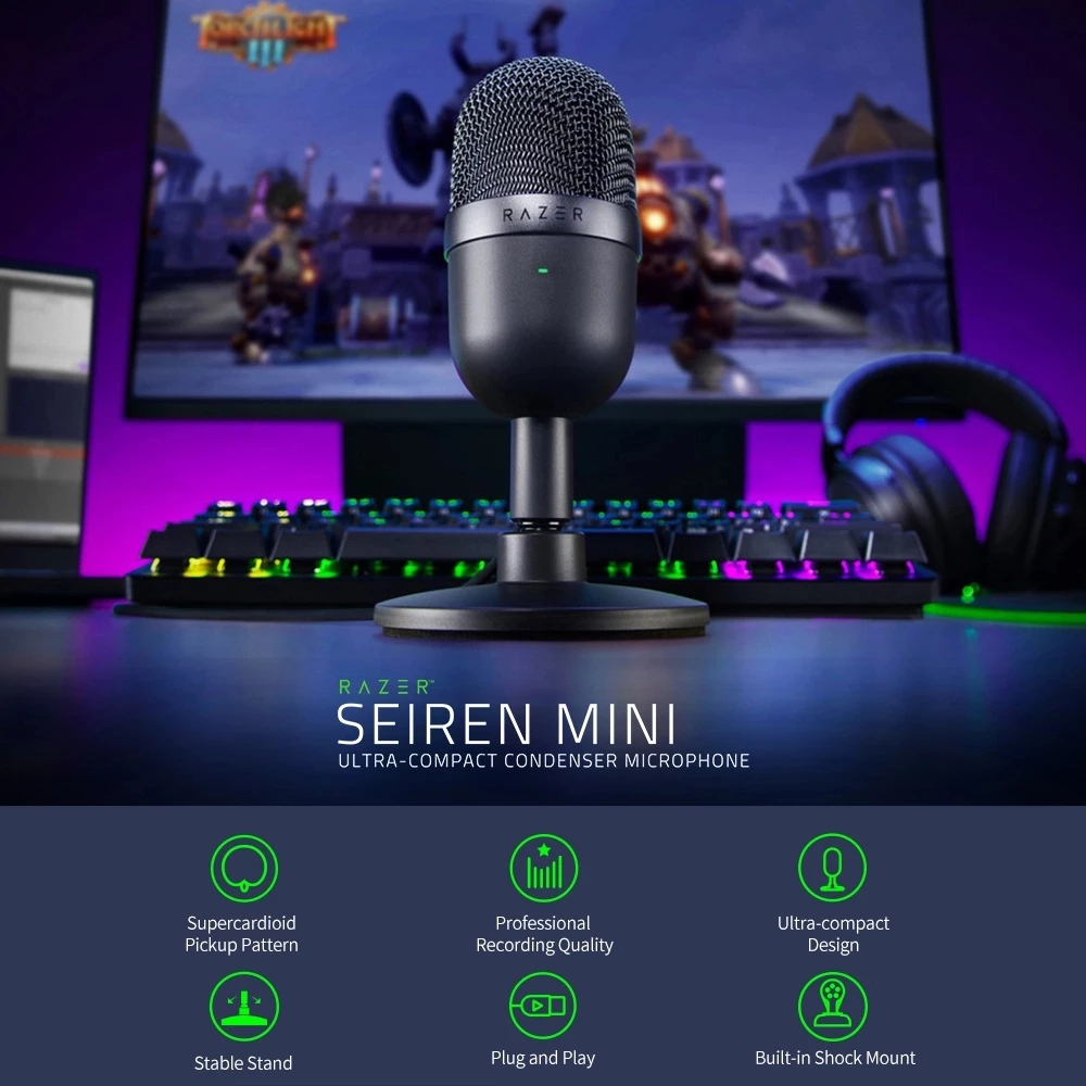 【💯ของแท้】RAZER Seiren Mini Microphone Condenser Supercardioid Ultra-Compact Streaming Microphone ไมโครโฟน ขนาดมินิ ชาร์จ