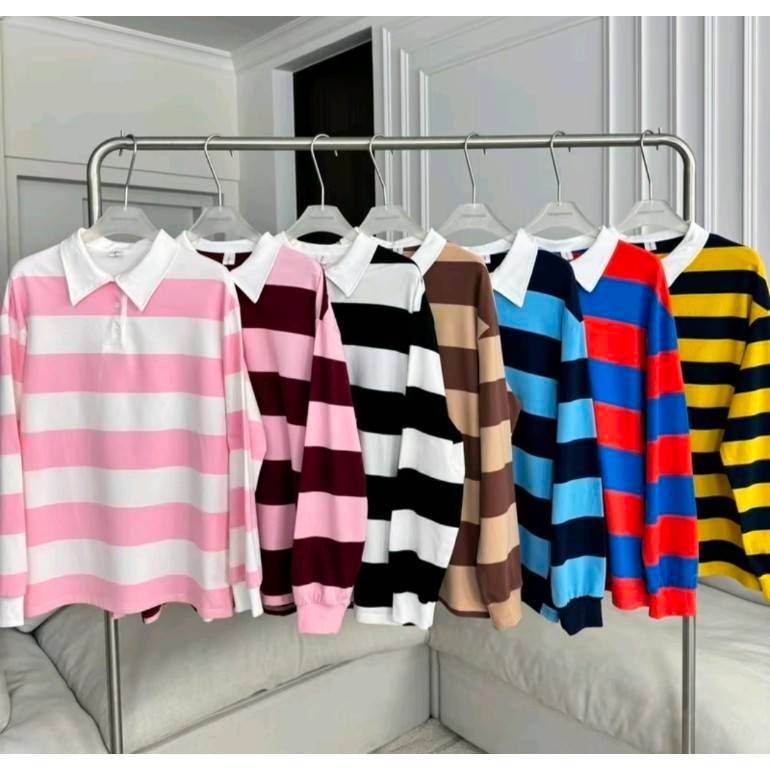 PTPL479 เสื้อโปโลแขนยาว ลายทาง PROMTHONG